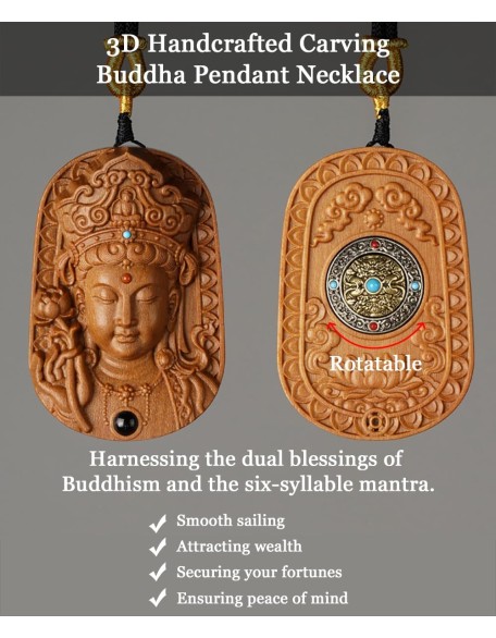 Sandalwood Buddha Pendant for Handmade Wood Carving, Tibetan Buddhist Necklace for Zen Decor, Ward Off Evil Wealth Luck Feng Shui Buddha Amulet, Religion Gifts for Meditation