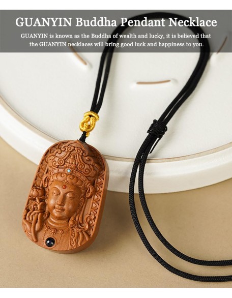 Sandalwood Buddha Pendant for Handmade Wood Carving, Tibetan Buddhist Necklace for Zen Decor, Ward Off Evil Wealth Luck Feng Shui Buddha Amulet, Religion Gifts for Meditation