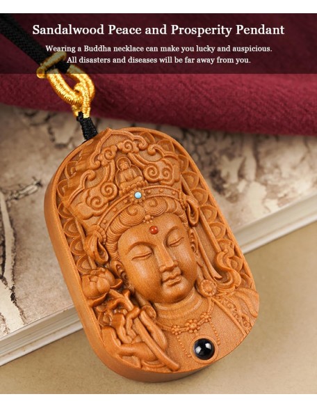 Sandalwood Buddha Pendant for Handmade Wood Carving, Tibetan Buddhist Necklace for Zen Decor, Ward Off Evil Wealth Luck Feng Shui Buddha Amulet, Religion Gifts for Meditation