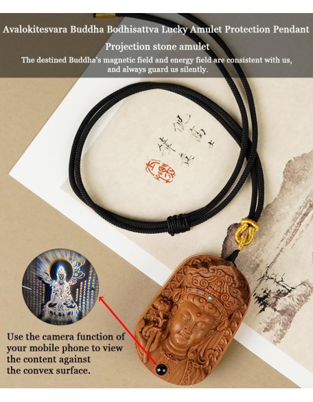 Sandalwood Buddha Pendant for Handmade Wood Carving, Tibetan Buddhist Necklace for Zen Decor, Ward Off Evil Wealth Luck Feng Shui Buddha Amulet, Religion Gifts for Meditation