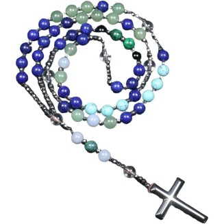 New 2024 Rosary Necklace For Men Women 8Mm Lazuli Lapis Stone Beads Cross Necklace Meditation Chakra Buddha Bracelet Necklace Jewelry Fashion Accessories Creative Gift