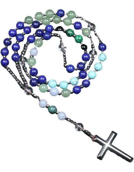 New 2024 Rosary Necklace For Men Women 8Mm Lazuli Lapis Stone Beads Cross Necklace Meditation Chakra Buddha Bracelet Necklace Jewelry Fashion Accessories Creative Gift