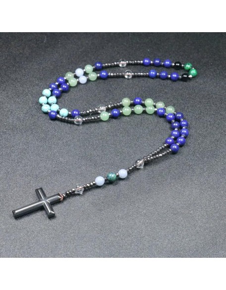 New 2024 Rosary Necklace For Men Women 8Mm Lazuli Lapis Stone Beads Cross Necklace Meditation Chakra Buddha Bracelet Necklace Jewelry Fashion Accessories Creative Gift