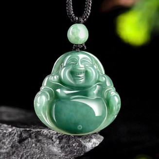 Natural A-goods Jadeite Oil Green Buddha Pendant Necklace (with lanyard) for Women Yoga Genuine Jade