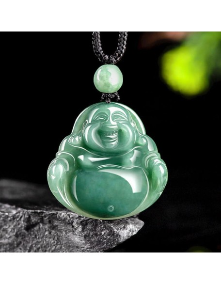 Natural A-goods Jadeite Oil Green Buddha Pendant Necklace (with lanyard) for Women Yoga Genuine Jade