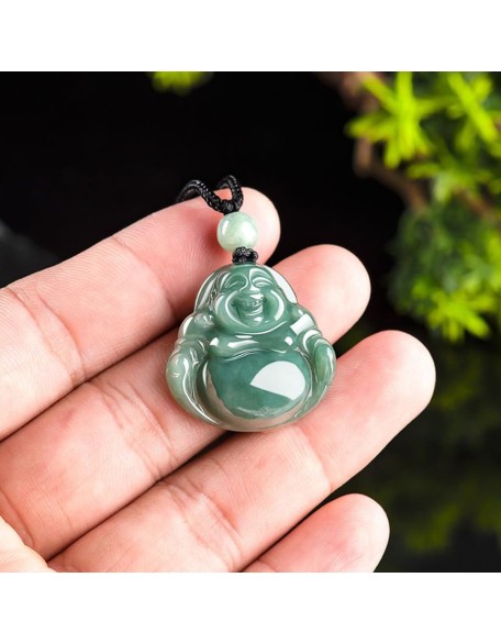 Natural A-goods Jadeite Oil Green Buddha Pendant Necklace (with lanyard) for Women Yoga Genuine Jade