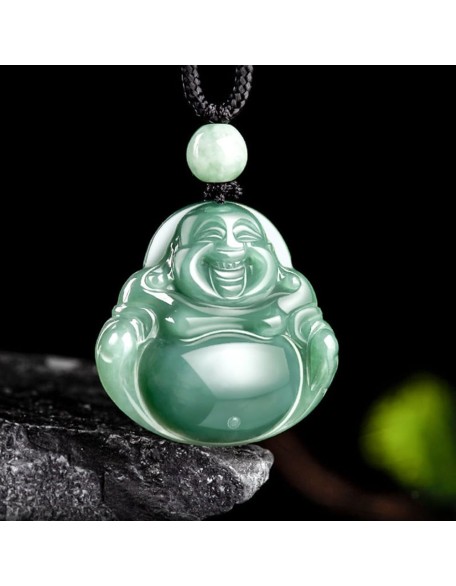 Natural A-goods Jadeite Oil Green Buddha Pendant Necklace (with lanyard) for Women Yoga Genuine Jade