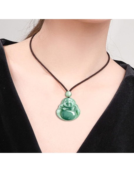 Natural A-goods Jadeite Oil Green Buddha Pendant Necklace (with lanyard) for Women Yoga Genuine Jade