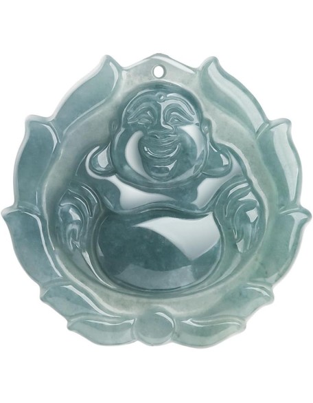 Natural A-Goods Jadeite Blue Water Big Belly Maitreya Buddha Pendant Necklace (Send Lanyard) for Women Yoga Genuine Jade