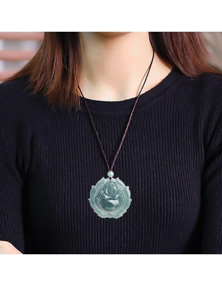 Natural A-Goods Jadeite Blue Water Big Belly Maitreya Buddha Pendant Necklace (Send Lanyard) for Women Yoga Genuine Jade