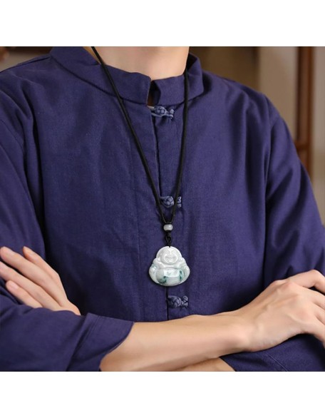 Natural A-goods Jadeite Big-bellied Maitreya Buddha Pendant Necklace (with lanyard) for Women Yoga Genuine Jade