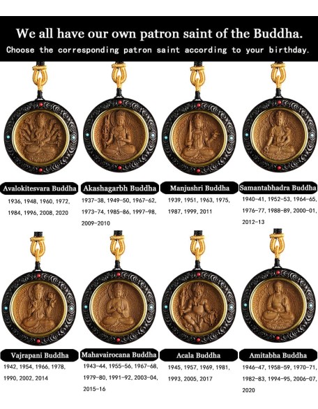 Handmade Wood Carving Buddha Amulet Pendant, Ebony Wood Tibetan Buddhist Necklace, Good Luck Wealth Lucky Necklace, Buddhism Meditation Decor for Relieve Stress