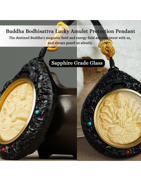 Meditation Buddha Necklace for Men Women, Ebony Wood Tibetan Buddhist Bodhisattva Amulet Pendant, Handmade Wood Carving Necklace, Spiritual Gift, Gifts for Buddhist