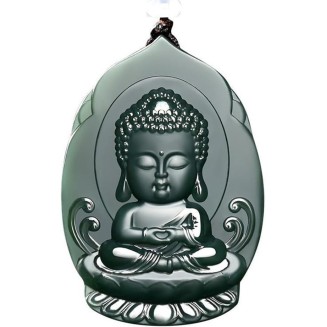 Natural Hetian Cyan Jade Baby Buddha Pendant Necklace (With Lanyard) for Women Yoga Genuine Jade