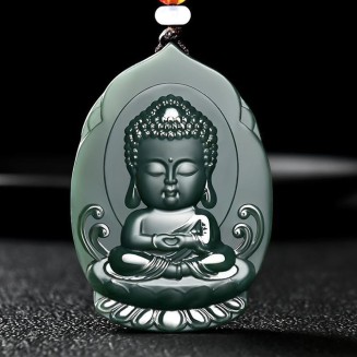 Natural Hetian Cyan Jade Baby Buddha Pendant Necklace (With Lanyard) for Women Yoga Genuine Jade