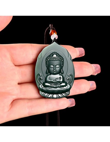 Natural Hetian Cyan Jade Baby Buddha Pendant Necklace (With Lanyard) for Women Yoga Genuine Jade