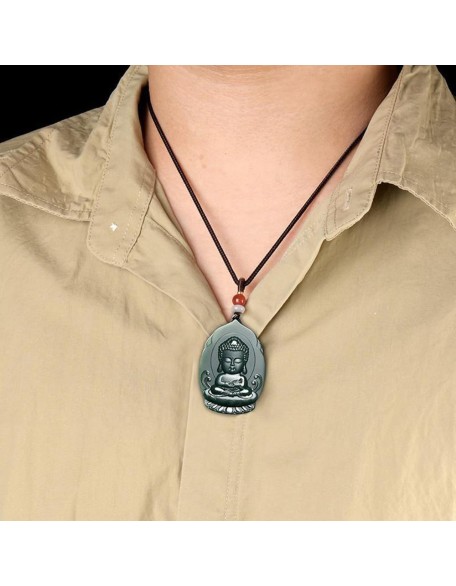 Natural Hetian Cyan Jade Baby Buddha Pendant Necklace (With Lanyard) for Women Yoga Genuine Jade