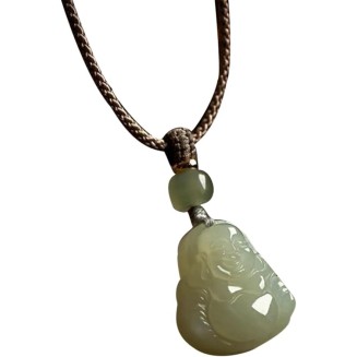 Natural Hetian Jade Maitreya Buddha Pendant Necklace (with lanyard) for Women Yoga Genuine