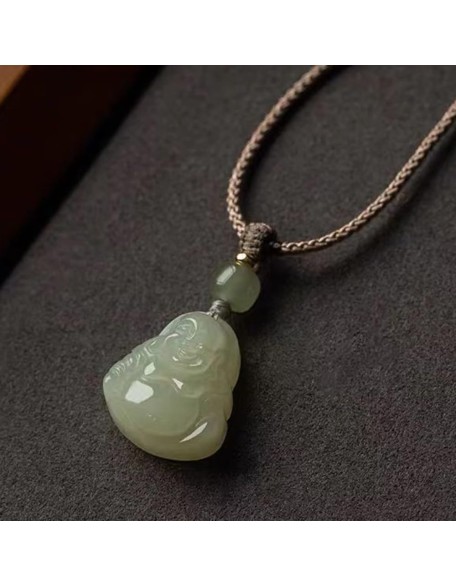 Natural Hetian Jade Maitreya Buddha Pendant Necklace (with lanyard) for Women Yoga Genuine