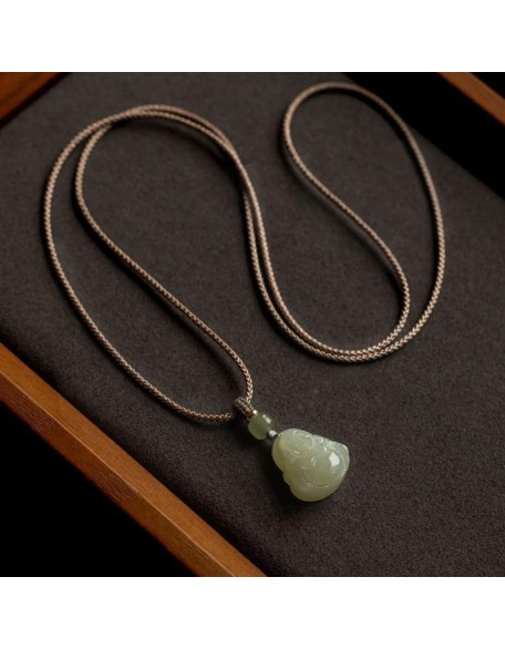 Natural Hetian Jade Maitreya Buddha Pendant Necklace (with lanyard) for Women Yoga Genuine