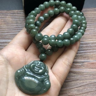 Natural Jadeite Maitreya Buddha Pendant Necklace (with lanyard) for Women Yoga Genuine Jade