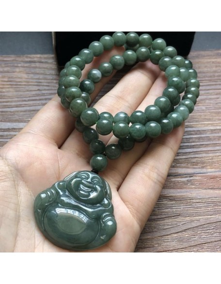 Natural Jadeite Maitreya Buddha Pendant Necklace (with lanyard) for Women Yoga Genuine Jade