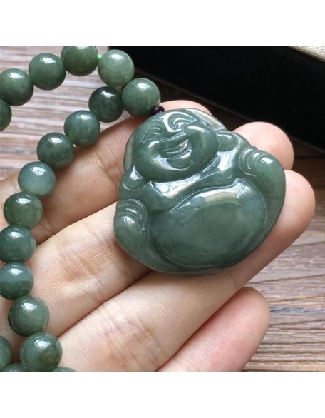 Natural Jadeite Maitreya Buddha Pendant Necklace (with lanyard) for Women Yoga Genuine Jade