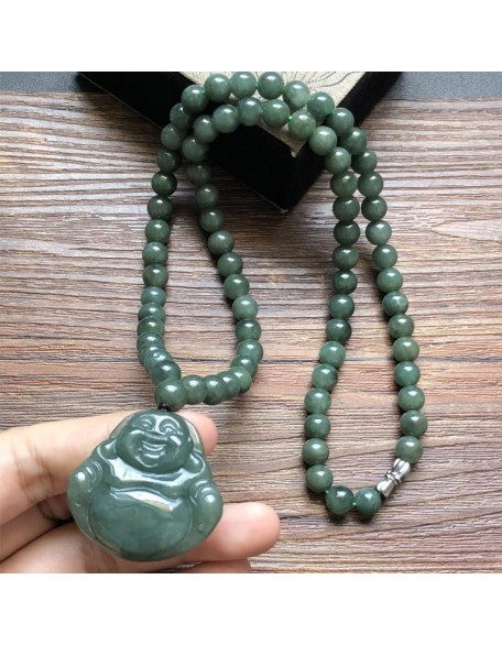 Natural Jadeite Maitreya Buddha Pendant Necklace (with lanyard) for Women Yoga Genuine Jade