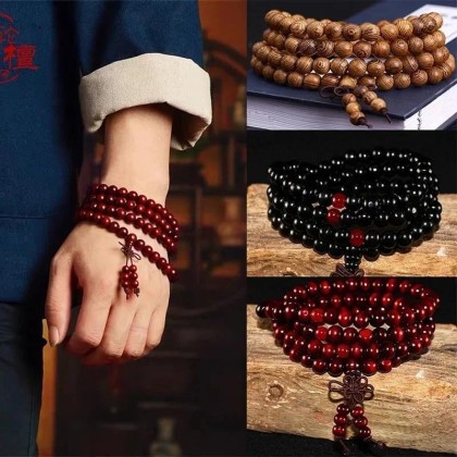 New 2024 8Mm Buddhist Natural Sandalwood Buddha Meditation Wood Prayer Bead Mala Bracelet Women Men 108 Beads Bangles Hanging Decoration Fashion Accessories Creative Gift