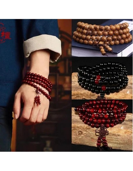 New 2024 8Mm Buddhist Natural Sandalwood Buddha Meditation Wood Prayer Bead Mala Bracelet Women Men 108 Beads Bangles Hanging Decoration Fashion Accessories Creative Gift