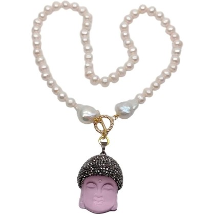 Women's Necklaces Freshwater White Pearl Keshi Pearl Necklace Quartz Pave Buddha Pendant Necklace Fashion accessories