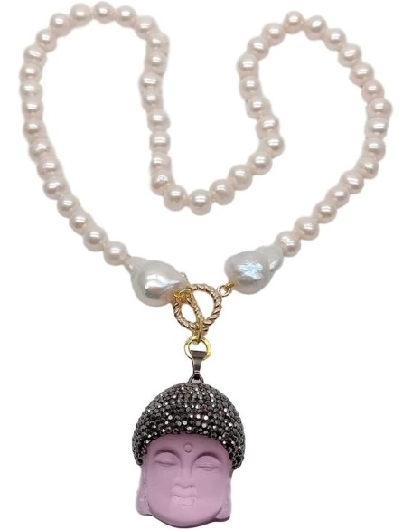 Women's Necklaces Freshwater White Pearl Keshi Pearl Necklace Quartz Pave Buddha Pendant Necklace Fashion accessories