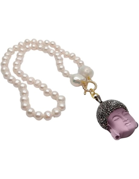 Women's Necklaces Freshwater White Pearl Keshi Pearl Necklace Quartz Pave Buddha Pendant Necklace Fashion accessories