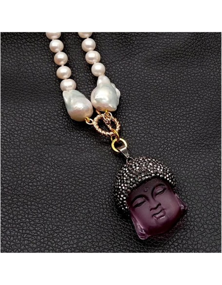 Women's Necklaces Freshwater White Pearl Keshi Pearl Necklace Quartz Pave Buddha Pendant Necklace Fashion accessories