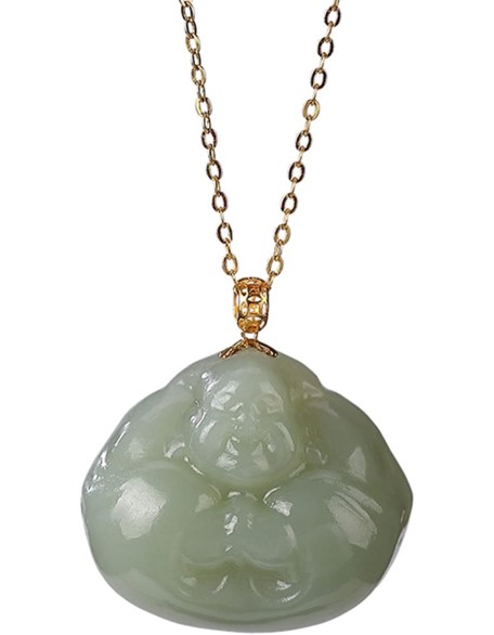 Feng Shui Pendant,Feng Shui Green Hetian Jade Laughing Buddha Wealth Pendant Necklace Chakra Crystal Amulet Lucky Wealth Ward Off Evil Spirits Sweater Chain Attract Wealth Men Women Pendant necklace