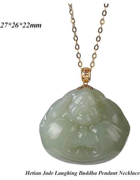 Feng Shui Pendant,Feng Shui Green Hetian Jade Laughing Buddha Wealth Pendant Necklace Chakra Crystal Amulet Lucky Wealth Ward Off Evil Spirits Sweater Chain Attract Wealth Men Women Pendant necklace