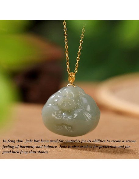 Feng Shui Pendant,Feng Shui Green Hetian Jade Laughing Buddha Wealth Pendant Necklace Chakra Crystal Amulet Lucky Wealth Ward Off Evil Spirits Sweater Chain Attract Wealth Men Women Pendant necklace