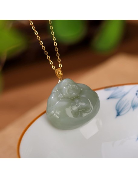 Feng Shui Pendant,Feng Shui Green Hetian Jade Laughing Buddha Wealth Pendant Necklace Chakra Crystal Amulet Lucky Wealth Ward Off Evil Spirits Sweater Chain Attract Wealth Men Women Pendant necklace