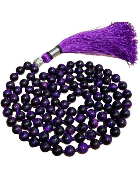  Purple Tiger Eye 108 Mala Necklace| Mala|108 Prayer Beaded Mala Necklace| Hand knotted Mala Bracelet | Japa Mala| 8mm Round Beads| Meditation Tassel