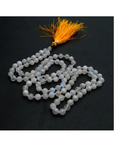  White Rainbow 108 Mala Necklace|108 Prayer Beaded Mala Necklace| Hand knotted Mala | Japa Mala| 6mm Round Beads| Meditation Tassel