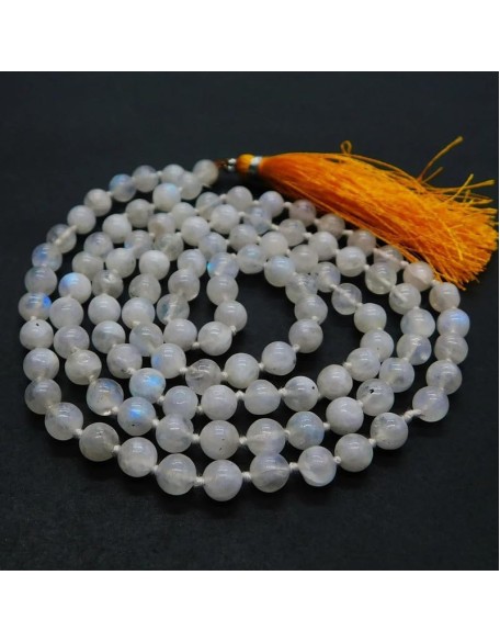  White Rainbow 108 Mala Necklace|108 Prayer Beaded Mala Necklace| Hand knotted Mala | Japa Mala| 6mm Round Beads| Meditation Tassel