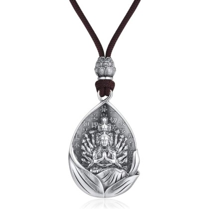 Amulet Buddha Necklace 999 Sterling Silver Bodhisattva Lucky Pendant Peaceful Health Jewellery For Holidays Home Blessings Gifts Bring Luck