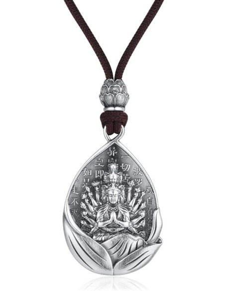 Amulet Buddha Necklace 999 Sterling Silver Bodhisattva Lucky Pendant Peaceful Health Jewellery For Holidays Home Blessings Gifts Bring Luck