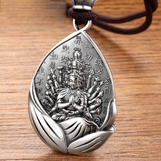 Amulet Buddha Necklace 999 Sterling Silver Bodhisattva Lucky Pendant Peaceful Health Jewellery For Holidays Home Blessings Gifts Bring Luck