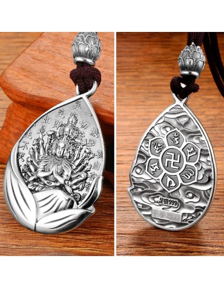 Amulet Buddha Necklace 999 Sterling Silver Bodhisattva Lucky Pendant Peaceful Health Jewellery For Holidays Home Blessings Gifts Bring Luck