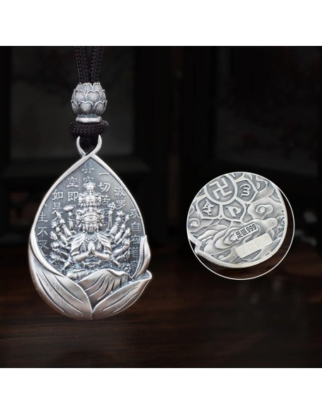 Amulet Buddha Necklace 999 Sterling Silver Bodhisattva Lucky Pendant Peaceful Health Jewellery For Holidays Home Blessings Gifts Bring Luck