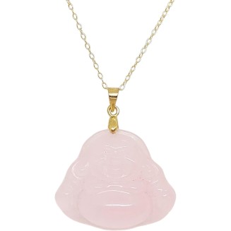 PINK Jade Buddha Yellow Gold-Plated Pendant/Necklace 16" - 2" Extended Chain. Pink Jade BUDDHA Pendant in 925 Silver over Gold Plated chain. Jade Pink Buddha LOVER.