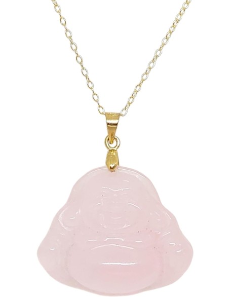 PINK Jade Buddha Yellow Gold-Plated Pendant/Necklace 16" - 2" Extended Chain. Pink Jade BUDDHA Pendant in 925 Silver over Gold Plated chain. Jade Pink Buddha LOVER.