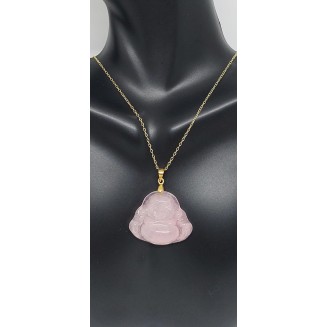 PINK Jade Buddha Yellow Gold-Plated Pendant/Necklace 16" - 2" Extended Chain. Pink Jade BUDDHA Pendant in 925 Silver over Gold Plated chain. Jade Pink Buddha LOVER.