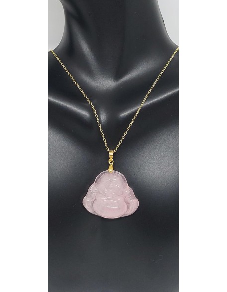 PINK Jade Buddha Yellow Gold-Plated Pendant/Necklace 16" - 2" Extended Chain. Pink Jade BUDDHA Pendant in 925 Silver over Gold Plated chain. Jade Pink Buddha LOVER.